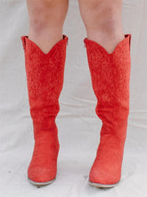 Red Rhinestone Pointy Zip Mid-Calf Cowgirl Boots
